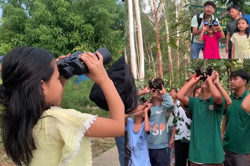  फरेस्ट्री अध्ययनरत विद्यार्थीहरूद्धारा बालगोपालहरूलाई   चराको महत्व र चरा हेर्ने सीप याेगदान